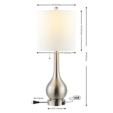Tyler 24" Modern Classic Gourd Iron LED Table Lamp with Pull-Chain with Dual USB Charging Port - JONATHAN Y